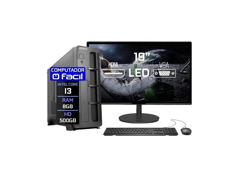 Computador Completo Fácil Slim Intel Core I3 8Gb Hd 500Gb Monitor 19"
