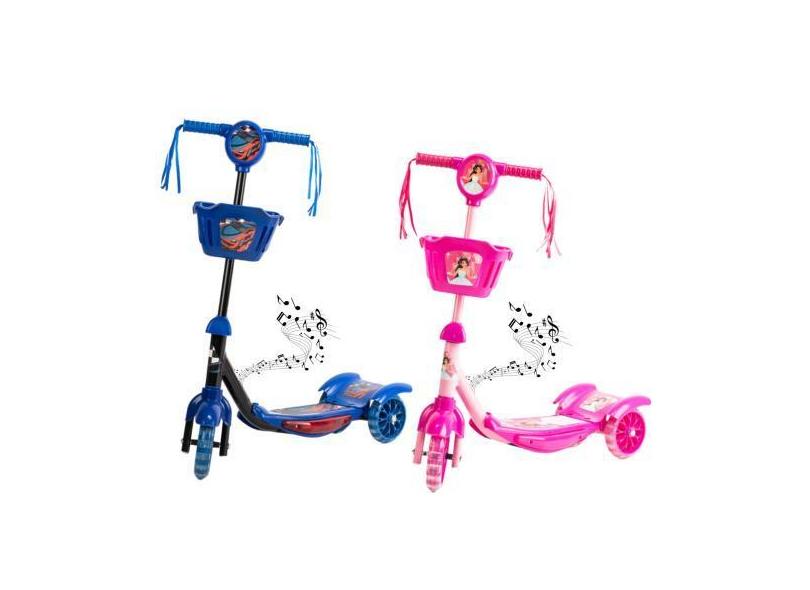 Patinete Infantil Luz De Led 3 Rodas Com Cesta Rosa Ou Azul - Camppor