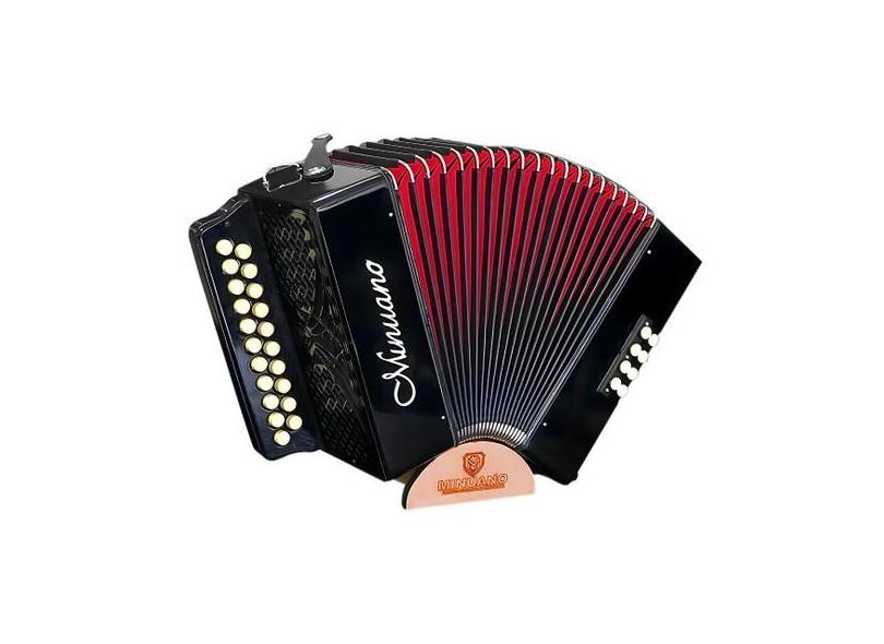 Acordeon 8 Baixos Minuano 21 Botões All Black Sanfona, Botões Creme