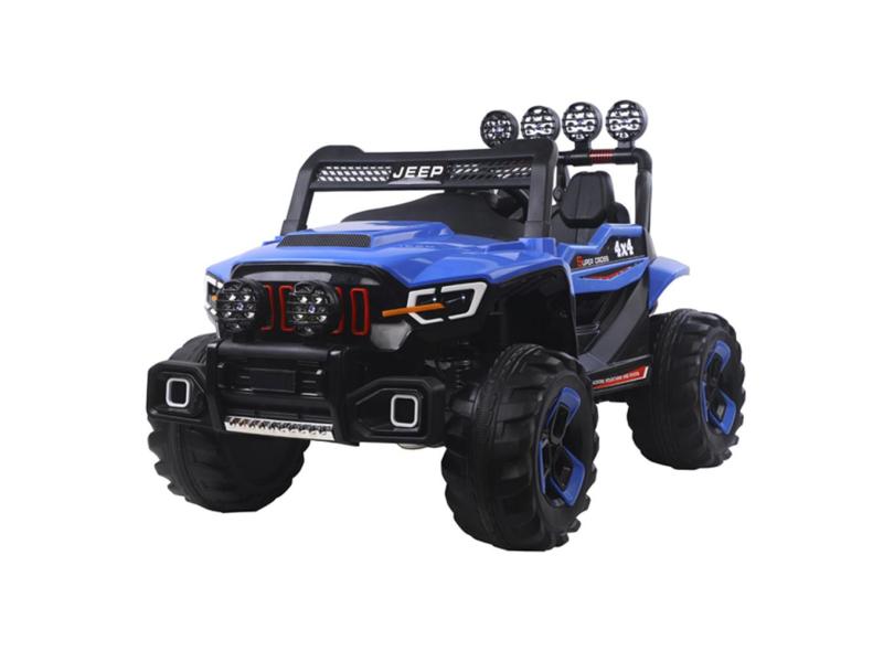 Carrinho Jipe Infantil Elétrico Super Cross 4X4 12V Com Controle Remoto Bluetooth Azul