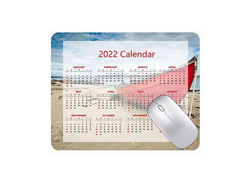 Mouse Pad 2022 Calendário com feriados, mouse pads vermelhos para praia com bordas costuradas