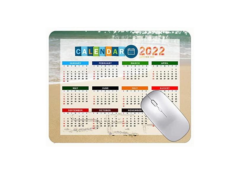 Mouse pad calendário 2022 com bordas costuradas, preto, para jogos, ondas do mar, praia, escritório, mouse pad