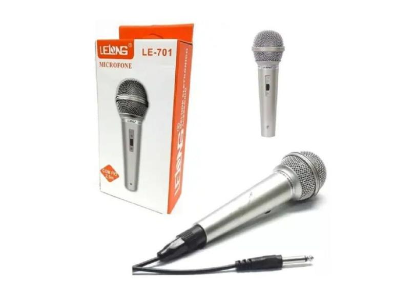 Microfone Prata Com Fio Profissional Dinamico