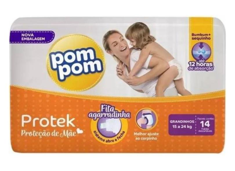 Fralda Pom Pom Porteck Proteção de Mãe SXG Jumbo 14 Und 15 - 24kg