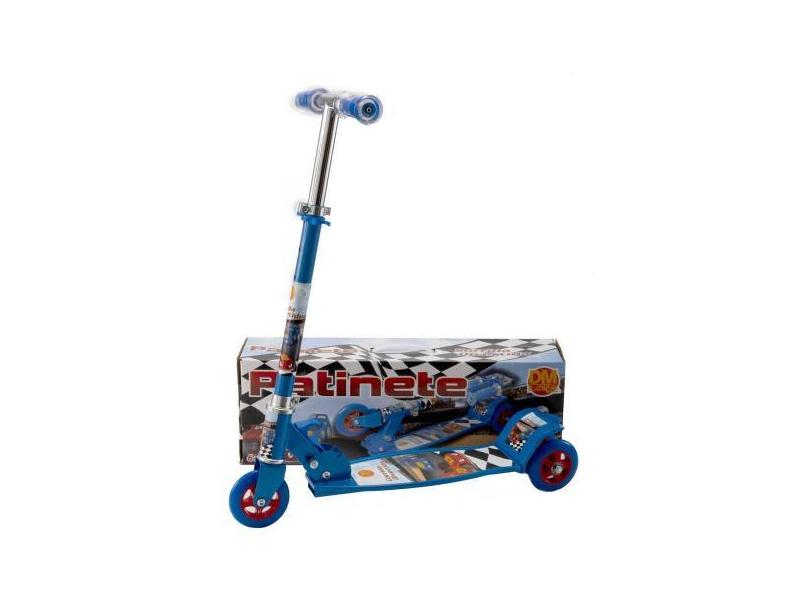 Patinete Azul Dobrável Para Meninos Desenho Corrida Carros - Dm Toys