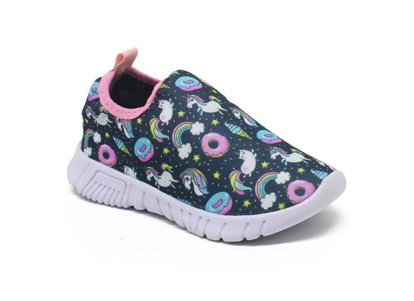Tênis Infantil Escolar Calce Facil Leve Confortável Unicornio Arco-iris-Feminino