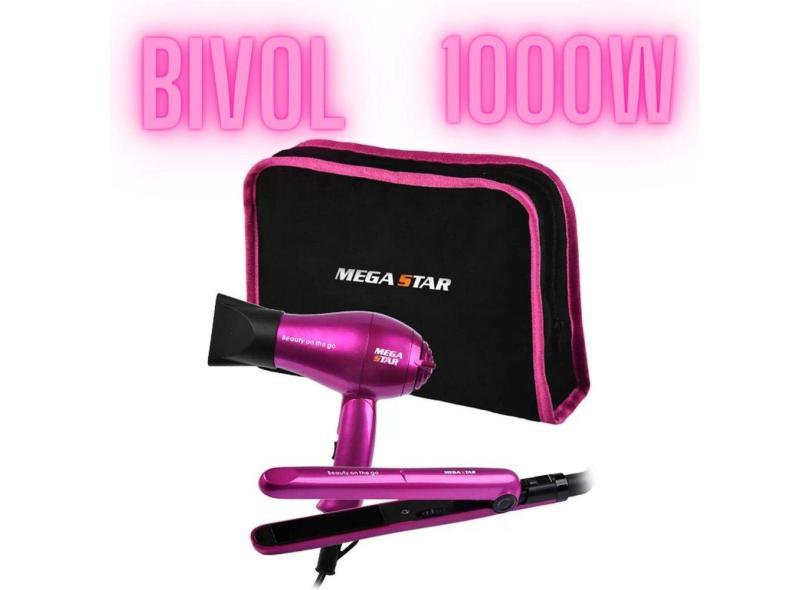 Kit Salão De Beleza Chapinha Nano E Secador Rosa