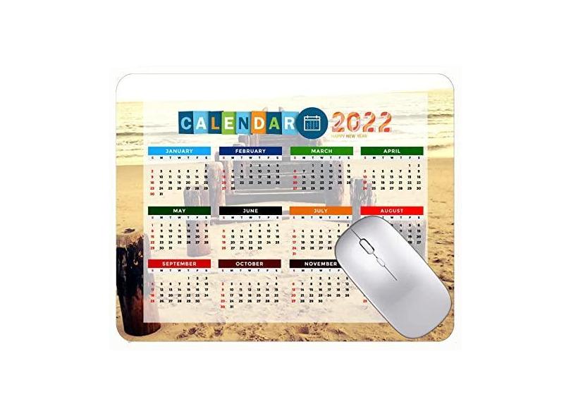 Mouse pad de calendário 2022 para jogos, mouse pad de jogos, conchas, estrela-do-mar, areias