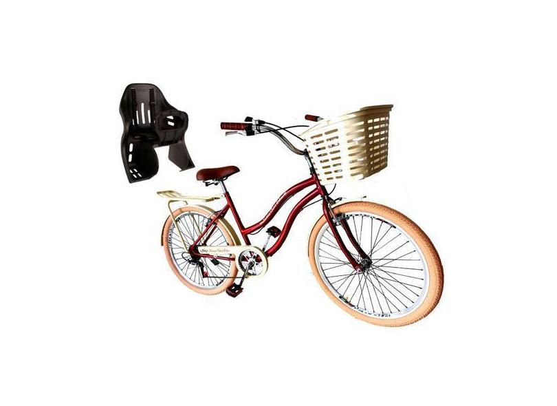 Bicicleta Urbana Aro 26 Cadeirinha Cesta Forte 6V Vermelho - Maria Cla