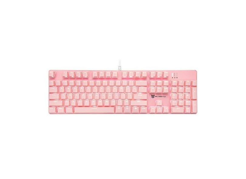 Qisan Teclado mecânico para jogos, tamanho completo, 104 teclas, layout dos EUA, teclado com fio, interruptor azul, teclado retroiluminado para acessórios de jogos, teclado ergonômico | teclado USB |