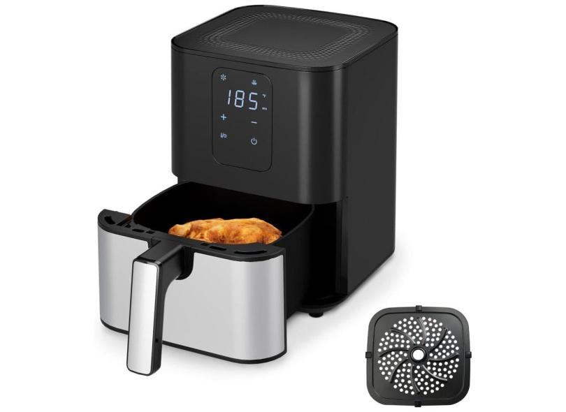 Fritadeira Elétrica Air Fryer 4,2L com Visor Digital e Cesta Antiaderente Compacto e Prático para Sua Cozinha, 110V 1700W, Kitchen Elite, Preta