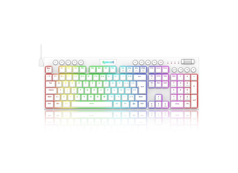Teclado Mecânico Gamer Redragon Horus rgb ABNT2 USB Switch Marrom - Branco