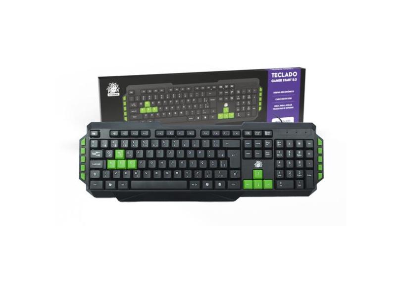 Teclado Preto Com Verde Start 2.0 Para Jogos - Abnt2