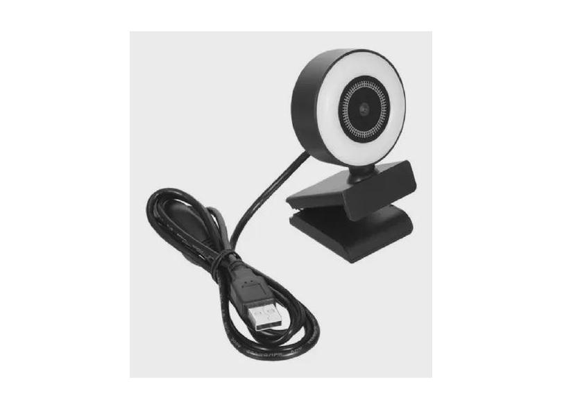 Webcam Câmera 1080p Arco Anel Luz Led Microfone Ring Light USB Gira 360º Computador Notebook
