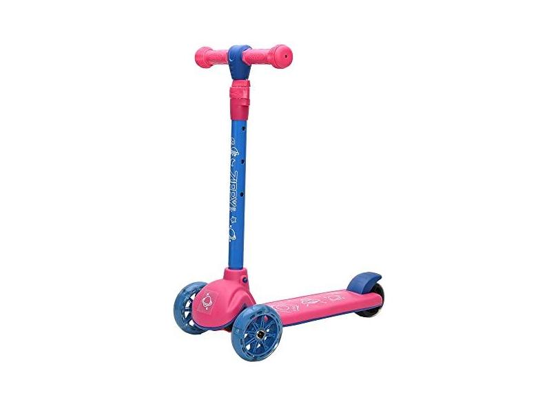 Zippy Toys Patinete de 3 Rodas Com Apoio, Feito de Polipropileno e Ferro, Cor Rosa e Adesivos Para Decorar. Suas Rodas Possuem Luz LED. Indicado Para Crianças Acima de 3 Anos e Suporta Até 60kg