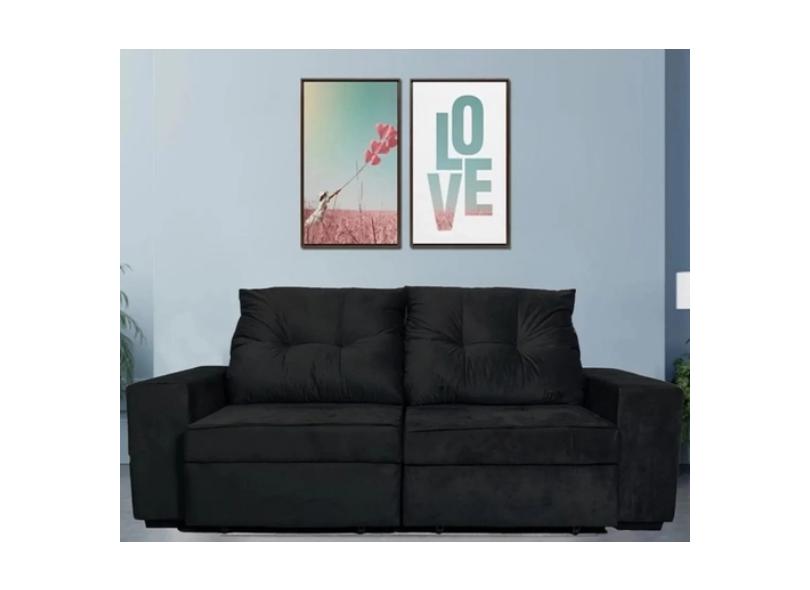 Sofá Reclinável Retrátil Suede Malaquita com Baú 230cm Nabas Estofados