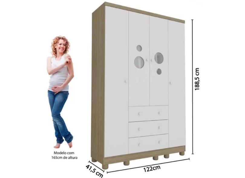 Guarda-Roupa Infantil 4 Portas 3 Gavetas Bolinha Móveis Peroba