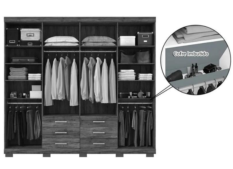 Guarda-Roupa Casal 8 Portas 6 Gavetas com Espelho Havana Master 2E com Pés Santos Andirá
