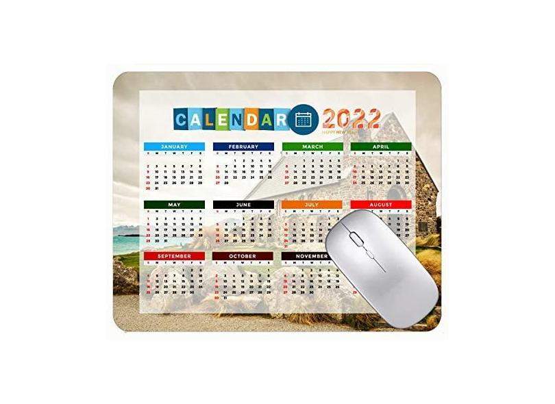 Mouse pad colorido para calendário 2022 ano 2022 da Escócia Pedras Igreja Escócia Mouse pad para jogos com bordas costuradas