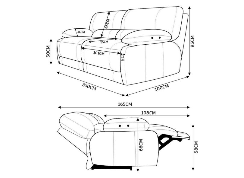 Sofá 2 lugares Reclinável Elétrico Couro Asmará Gran Belo