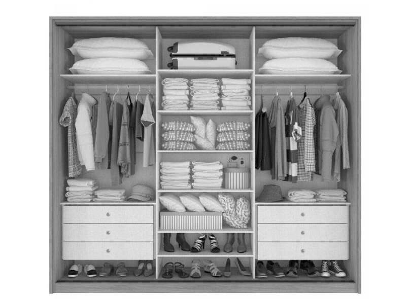 Guarda-Roupa Casal 3 Portas 6 Gavetas com Espelho Spazio Super Glass 3E Móveis Lopas