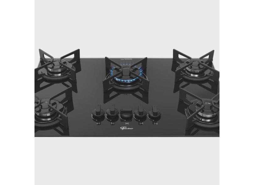 Cooktop a Gás Fischer 5 Bocas Fit Line Trempe Iron Preto