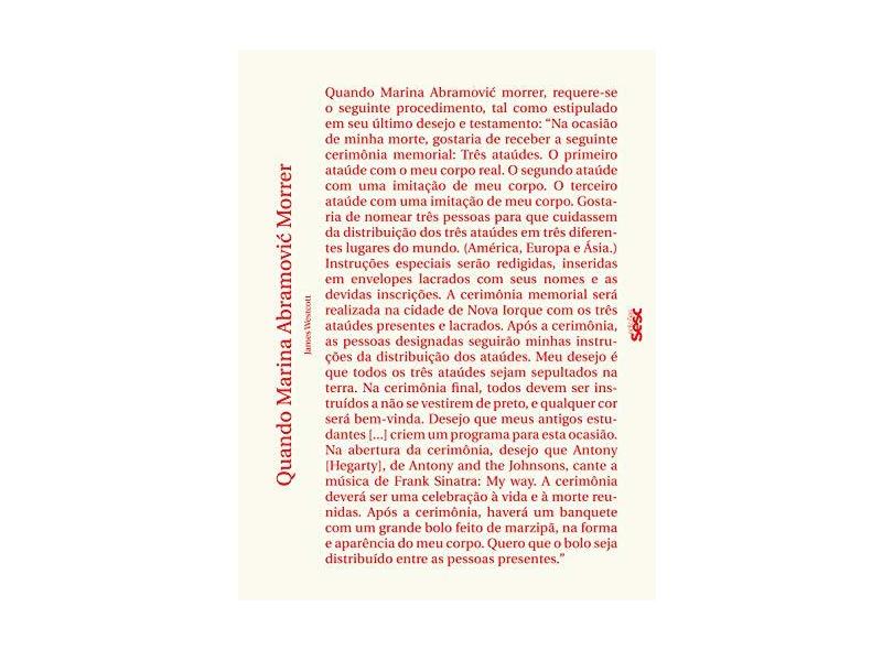 Quando Marina Abramovic Morrer: Uma Biografia - James Westcott - 9788569298410