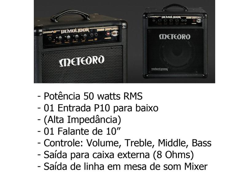 Amplificador Meteoro para Baixo FWB 50 Demolidor 50 Watts Amp de