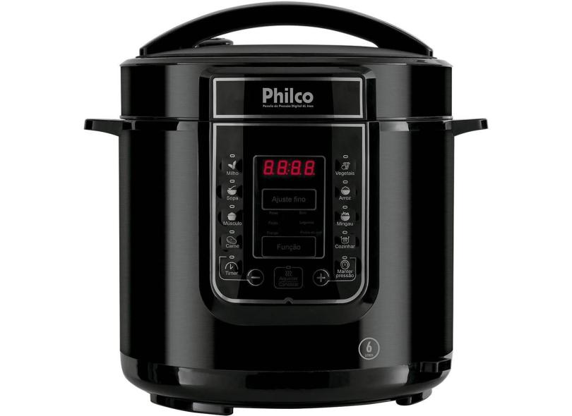 Panela De Pressão Digital 6l Inox Preta Pppp01 220v