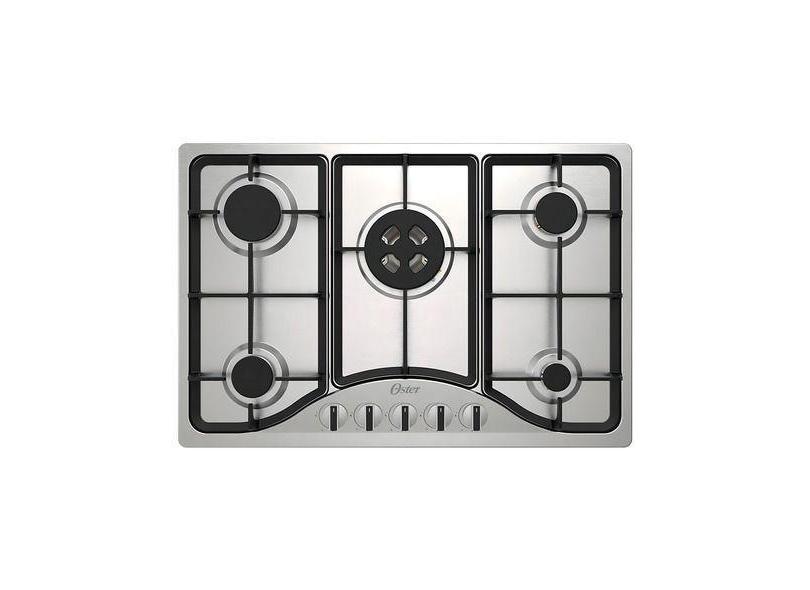 Cooktop A Gas 5 Bocas Semi Profissional 88x63cm Inox Oster, Aço inoxid