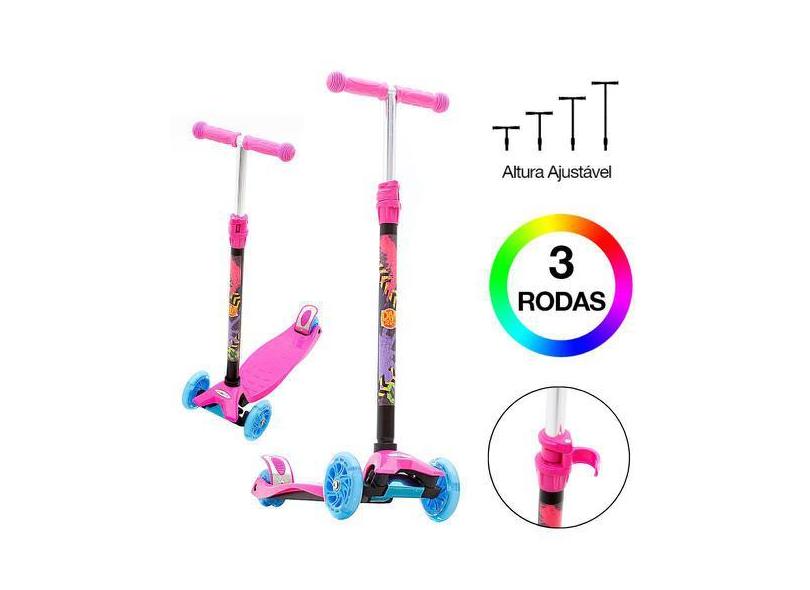 Patinete Rosa Com Três Rodas Com Luz Para Crianças Brinquedo - Dm Radi