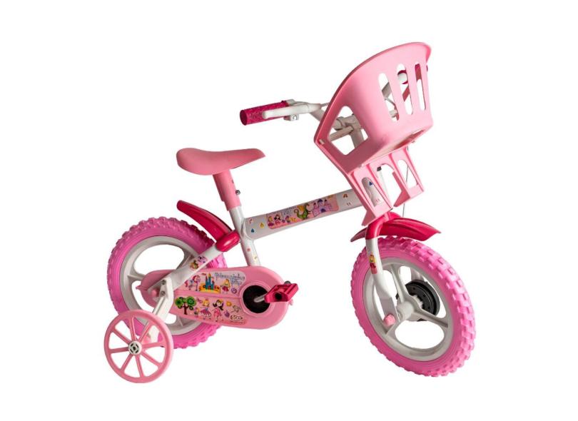 Bicicleta Infantil Rosa para Menina Aro 12 com Rodinhas Princesinha Bike - Styll Kids