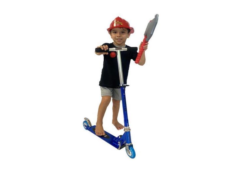 Patinete 2 Rodas Alumínio Dobrável + Fantasia Kit Bombeiro - DM Toys