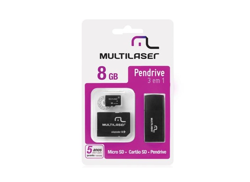 Cartão de Memória Micro SD com Adaptador Multilaser 8 GB MC058