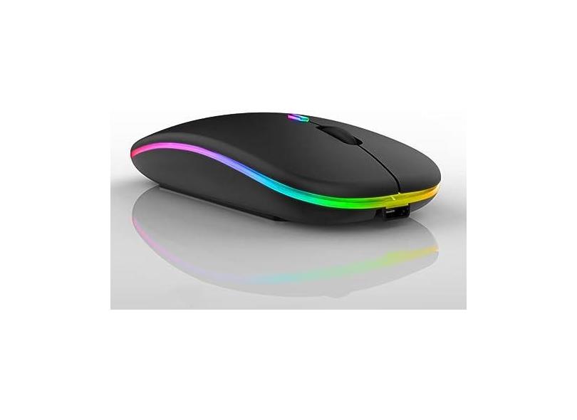 Mouse Sem Fio Recarregável Óptico Wireless Led Rgb Colorido Ergonômico Usb 2.4 Ghz para Notebook Computador Pc Desktop TV Smart (Preto)