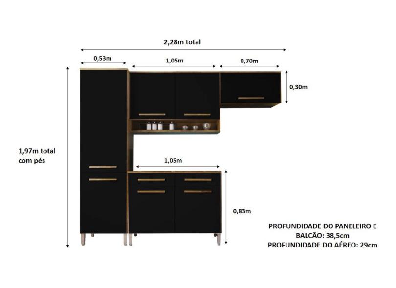 Cozinha Compacta 2 Gavetas 7 Portas Rebeca Quarta Divisão Móveis