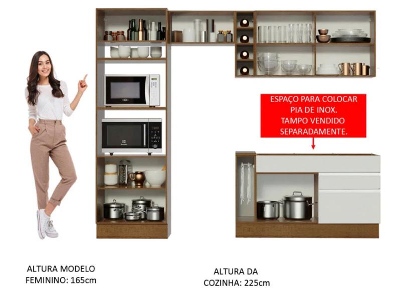 Cozinha Completa 2 Gavetas 7 Portas para Micro-ondas / Forno sem Tampo Jade Madesa