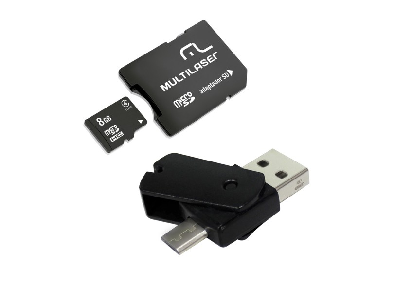 Cartão de Memória Micro SDHC com Adaptador Multilaser 8 GB MC130