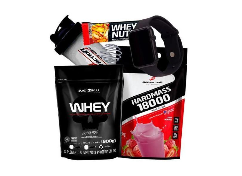 Combo Kit Whey Proten Blackskull + Hipercalórico Massa 3Kg + Relogio +