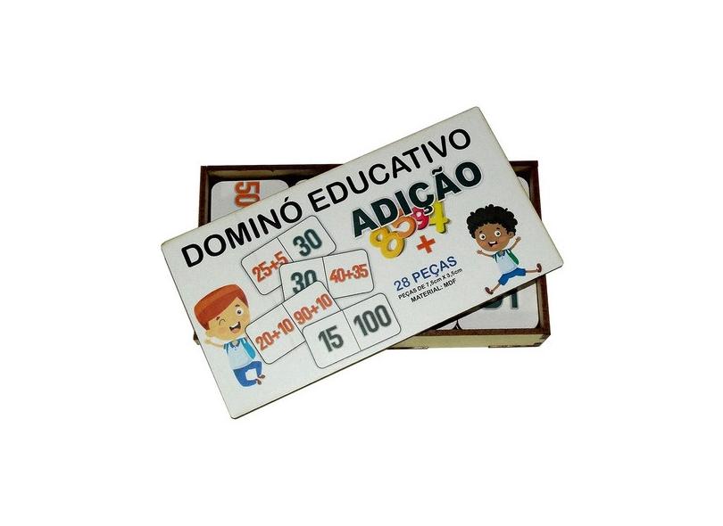 Dominó Jogo Educativo Pedagógico Matemático Adição 28pcs Mdf