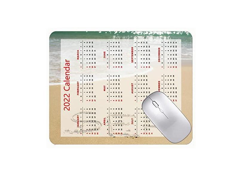 Mouse pad para jogos com calendário 2022, mouse pad para jogos, mar, praia, água, areia e bordas costuradas