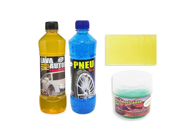 Kit Sabão Pneu Gel Esponja E Cheirinho Citrus Limpeza Carro