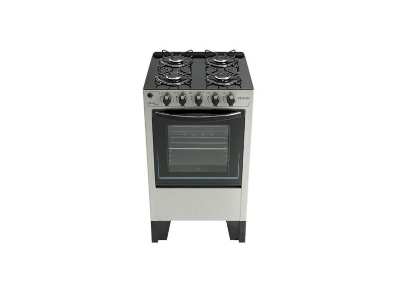 Fogão 4 Bocas a Gás Braslar Fenix Glass com Mesa de Vidro e Forno 46,3L Inox - Bivolt