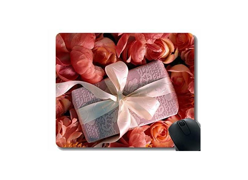 Mouse pad original personalizado, mouse pads com fita surpresa para presente com pétalas de flores de rosas