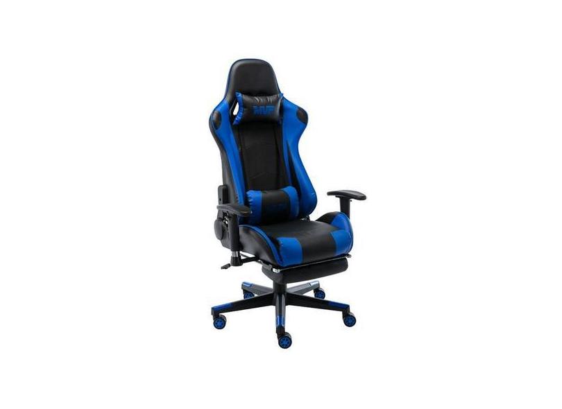 Cadeira Gamer Mvp Preto Azul Apoio Pernas Couro Fratini