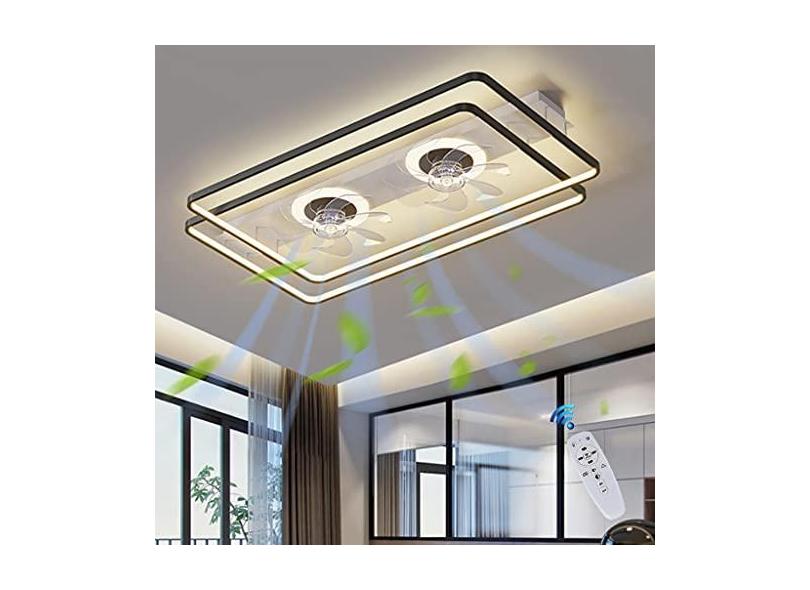 Ventilador de teto LED com iluminação, de ventilador duplo lâmpada de teto grande lâmpada de sala de estar ventilador de mesa de jantar luz de teto, controle remoto silencioso qu