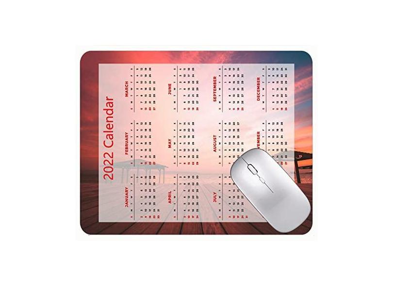 Mouse pad para jogos com calendário 2022, mouse pad para praia, mar e madeira com bordas costuradas