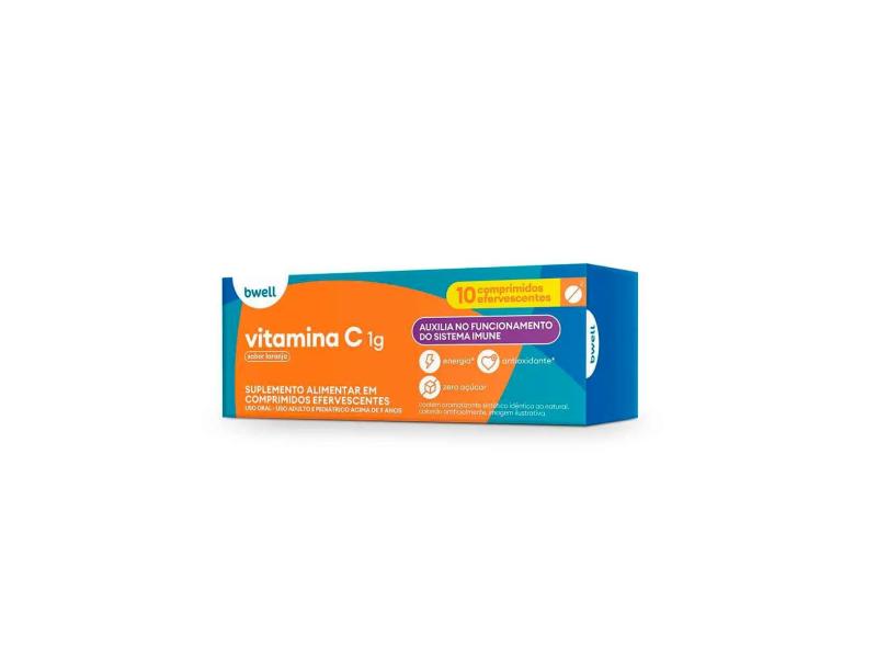  Vitamina C Efervescente 1G Bwell Sabor Laranja 10 Comprimidos