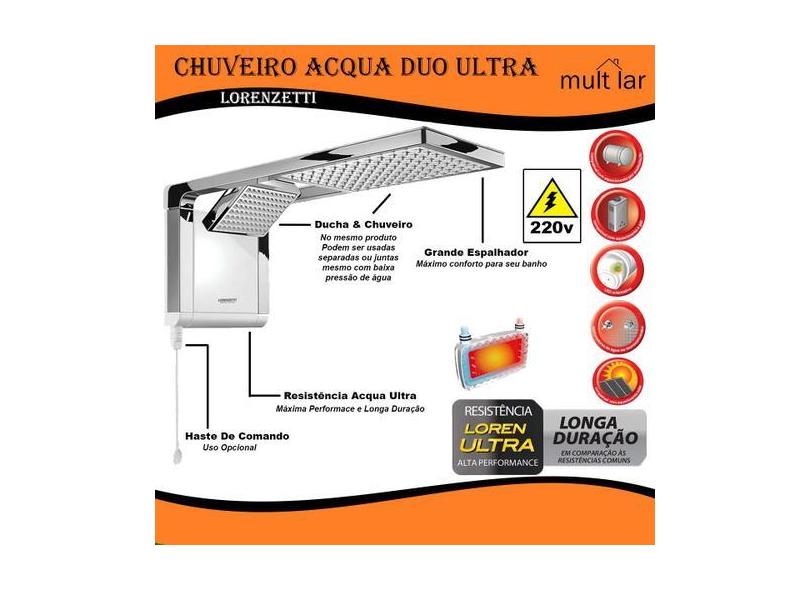 Ducha Acqua Duo Branco E Cromado Mod. 7510101 220V 7800W Lorenzetti