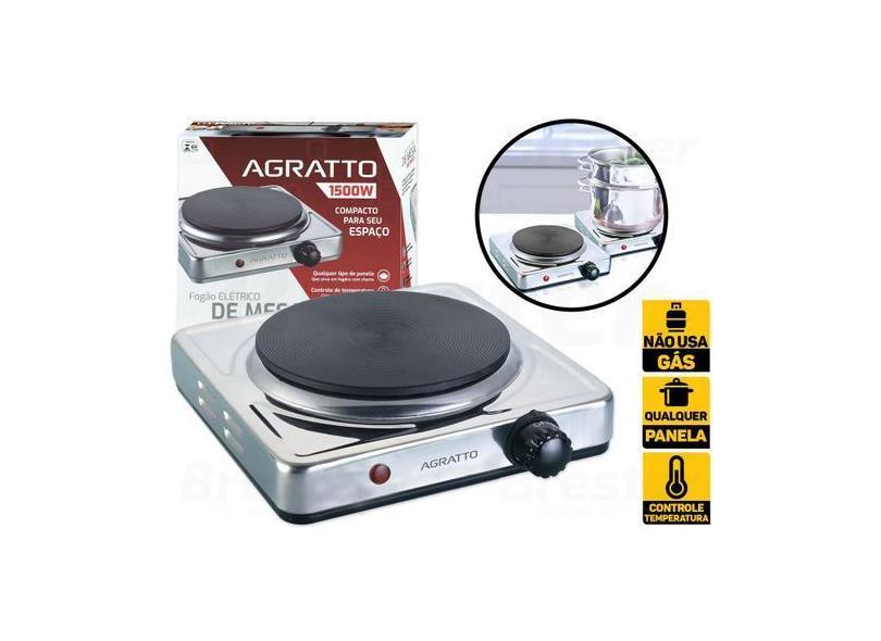 Fogão Cooktop Elétrico Inox 1 Boca De Mesa Portátil Agratto, Aço inoxi